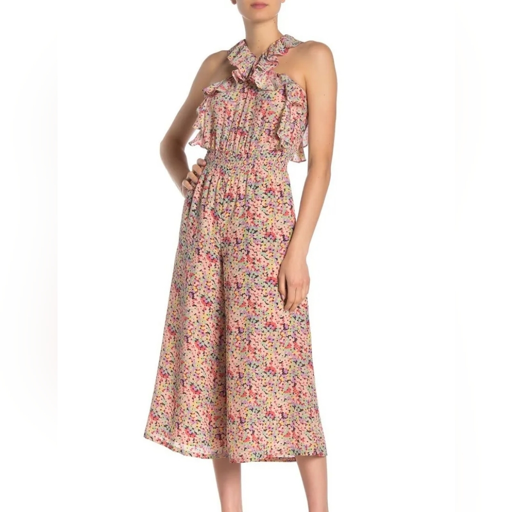 Rebecca Taylor Margo Floral Ruffle Silk Cropped Jumpsuit Size 0 (or xs)